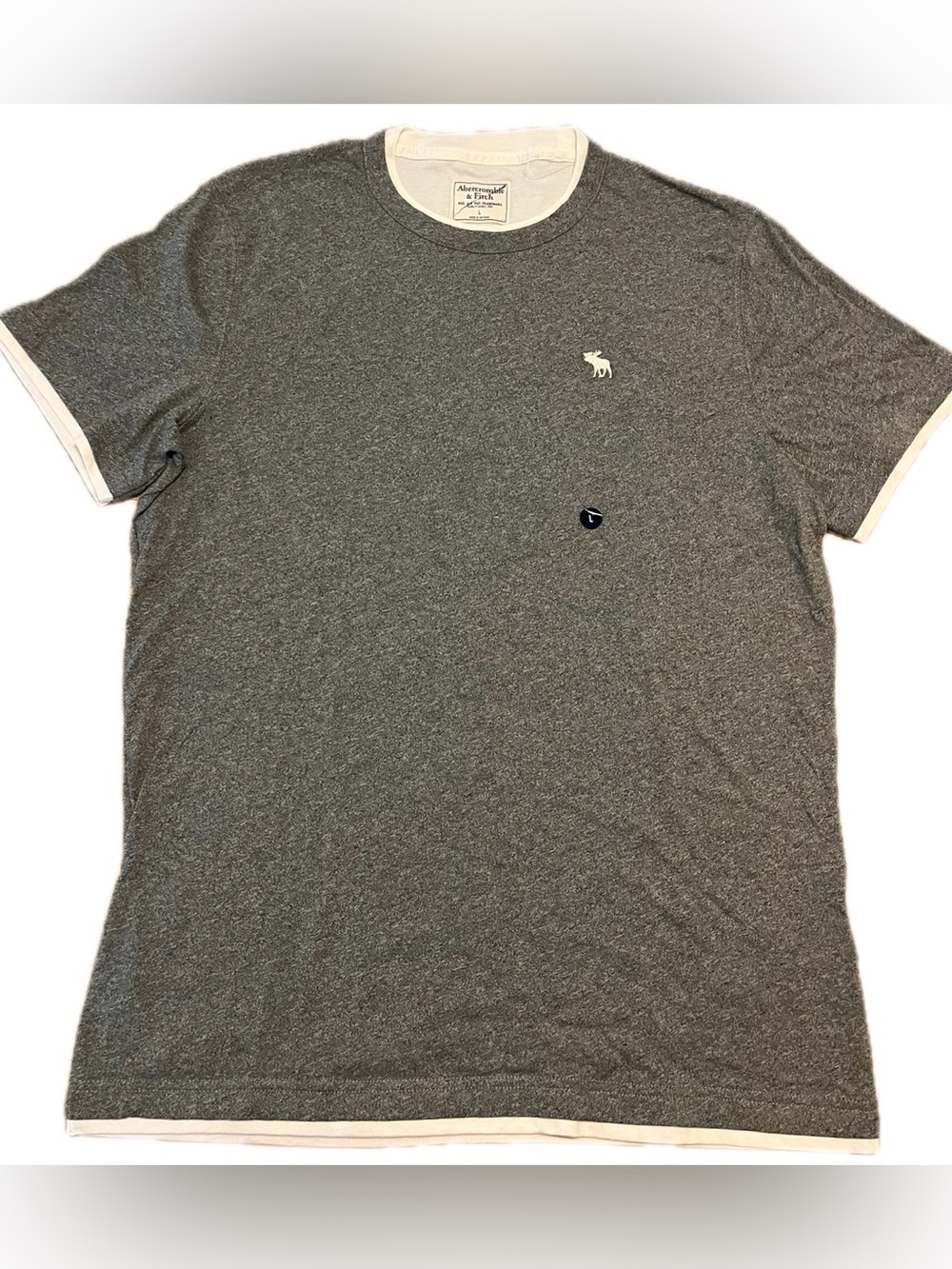Vintage Abercrombie & Fitch Dark Green Short Ringer Tee with White Trim, Size L
